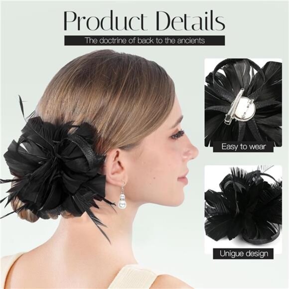 Fascinator Hat for Women Tea Party Derby Hat with Feather Funeral Headpiece - Picture 4 of 6